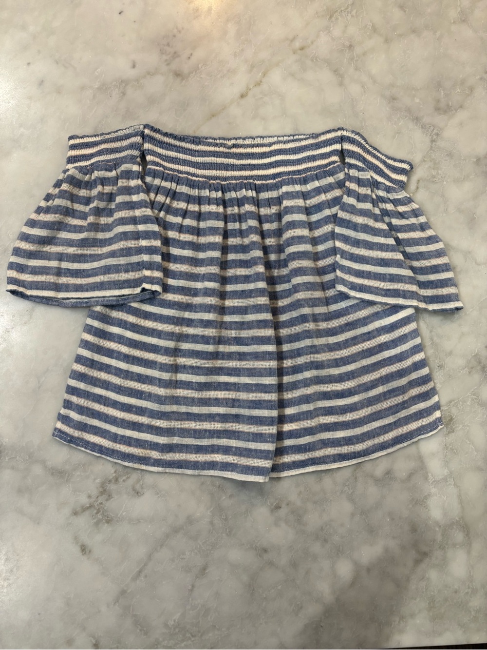 Rails Linen Blue and White Striped Off-Shoulder Top